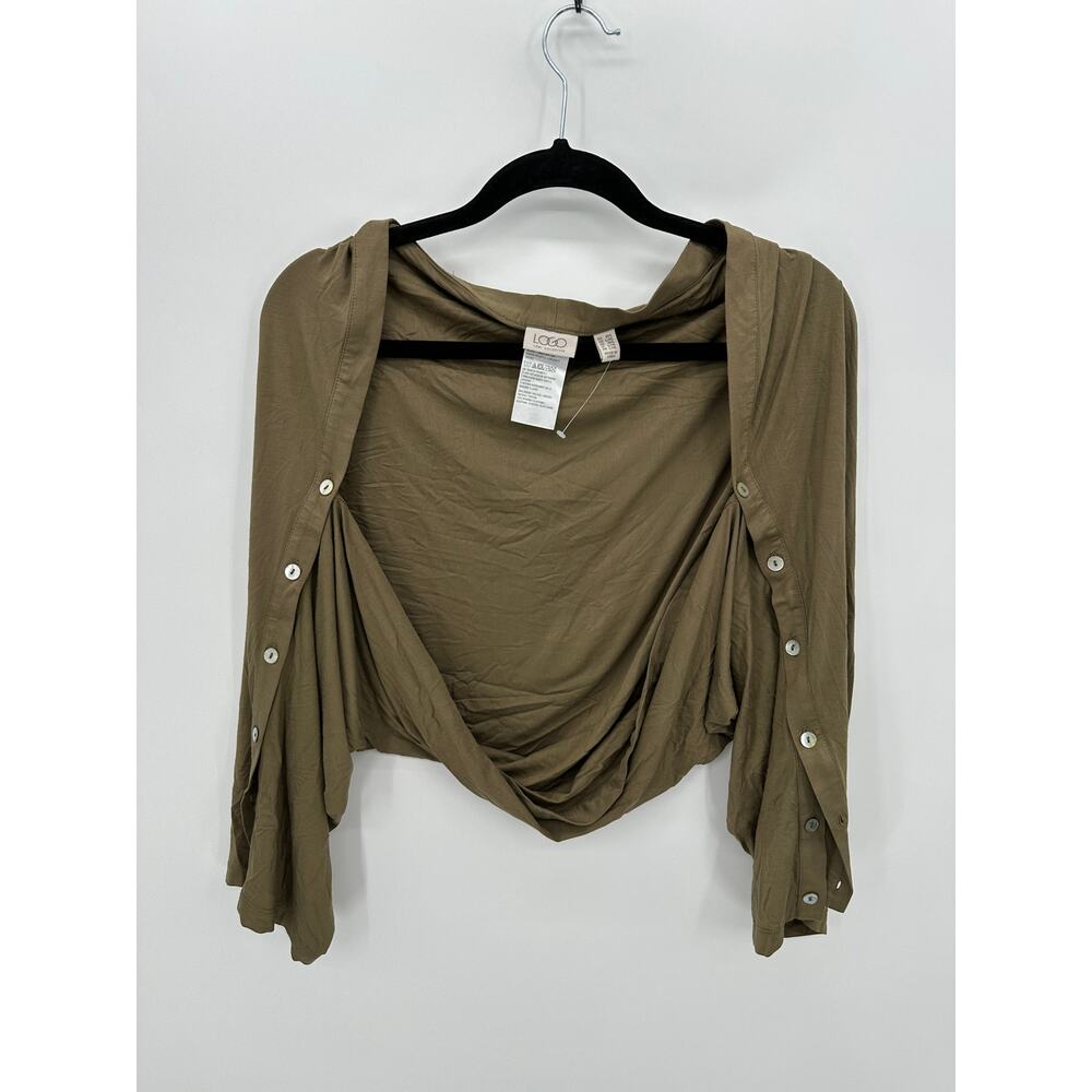 LOGO by Lori Goldstein Cardigan Scarf Button Sleeve Women M/L Green Stretch